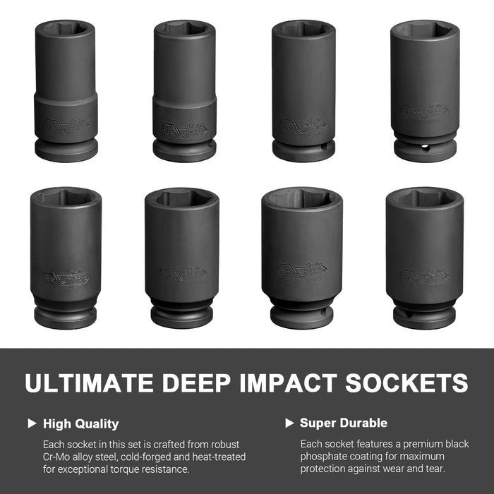 Jetech 8Pcs 3/4" Drive SAE Deep Impact Socket Set