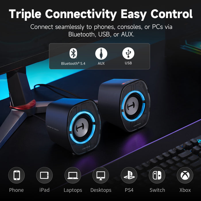 Edifier Edifier G1000 II Desktop Computer Speakers for Gaming, 2.5" Full-Range Driver & Enhanced Bass, Bluetooth 5.4 USB-C AUX, 9 Dynamic RGB Lighting Modes for PC