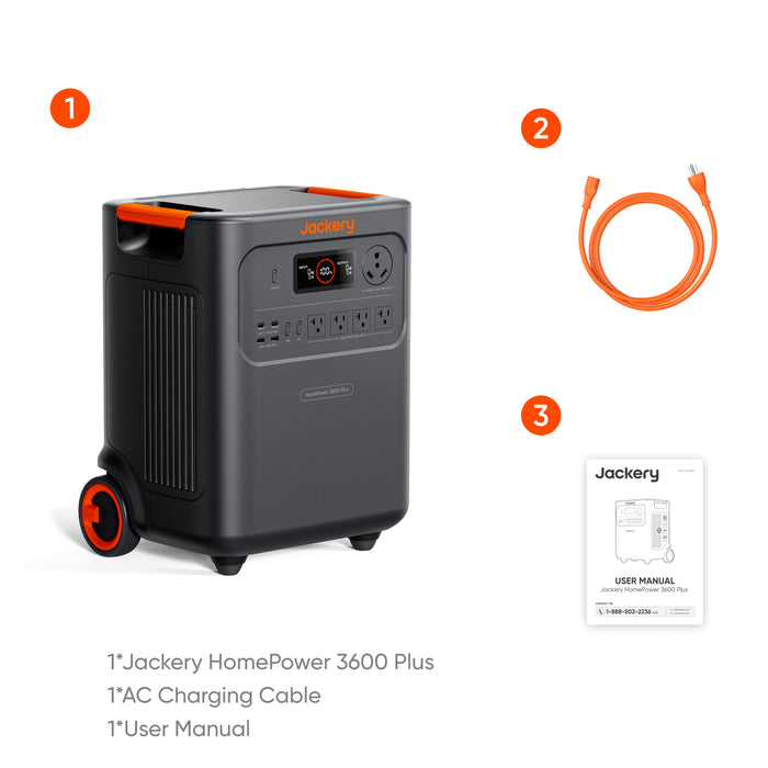Jackery HomePower 3600 Plus Portable Power Station, 3600W AC Output, 3584Wh LFP Solar Generator, Expandable up to 21kWh, Essential Home Backup for Home Use, Emergencies, RV (Solar Panel Optional)