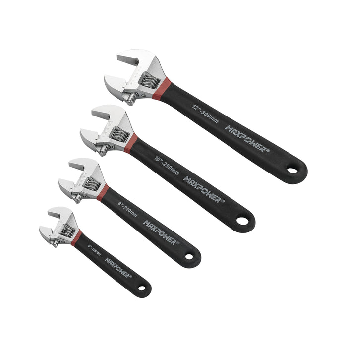 MAXPOWER Adjustable Wrench Set (6in, 8in, 10in, 12in), Double Dipped, 4PCS