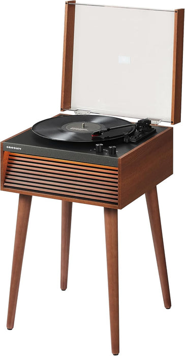 Crosley CR6237A-NA Dean Record Player, Natural | 3-Speed Belt-Drive Turntable, Mid-Century Modern Slatted Design, Optional LED Lighting, Bluetooth In / Out