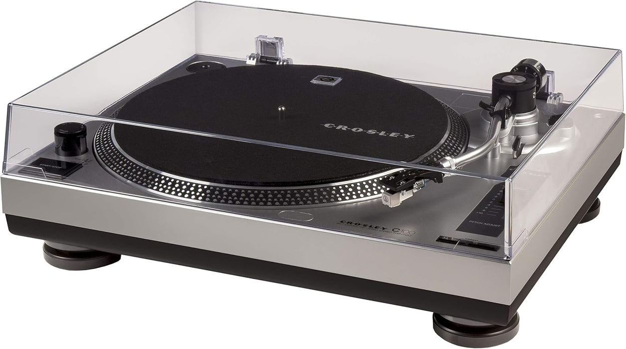 Crosley C100A-SI Record Player, Silver | 2-Speed Turntable, ATN3600L Cartridge, Standard 1/2" Mount, Removable Headshell, Aluminum Platter With Strobe
