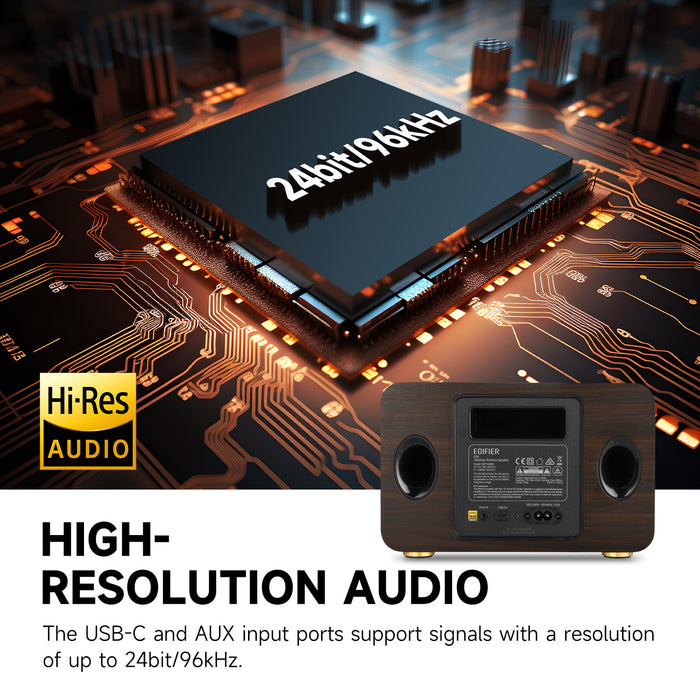 Certified Refurbished Edifier D32 Tabletop Bluetooth Speakers, Portable Retro Wireless Speaker, 60W RMS Wi-Fi and Bluetooth Sound System Compatible with AirPlay2, Multi-Point Connection, 11 Hours Playtime