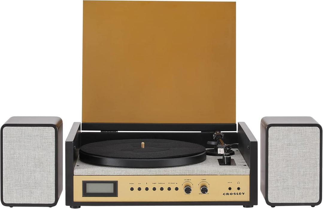 Crosley CR7017B-BK Coda Record Player with Speakers, Black | 3-Speed Turntable, Pre-Mounted Moving Magnet Cartridge, Bluetooth In, External 40W Stereo Speakers, Aluminum Platter