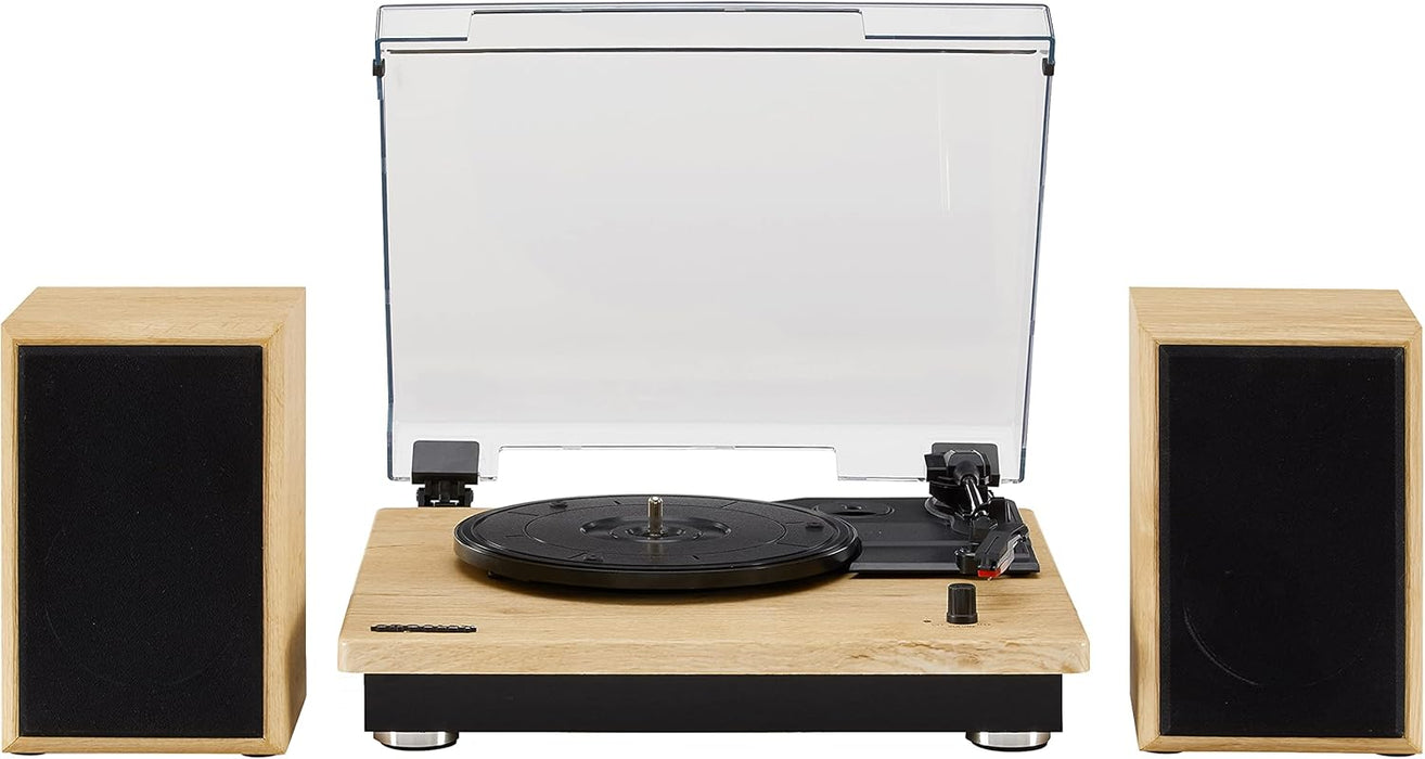 Crosley CR6043A-NA Brio Record Player with Speakers, Natural | 3-Speed Turntable, Bluetooth In, Matching External Full-Range Stereo Speakers 32W Peak, Aux Input, RCA Output