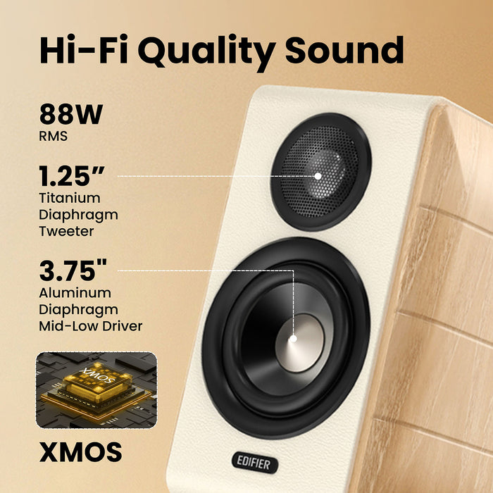 Edifier Active Bookshelf Speakers, 2.0 Computer Hi-Fi Speaker System, 88W RMS Hi-Res Audio with LDAC Bluetooth USB-C Optical Coaxial RCA Input Subwoofer Output for Record Player TV, Pair
