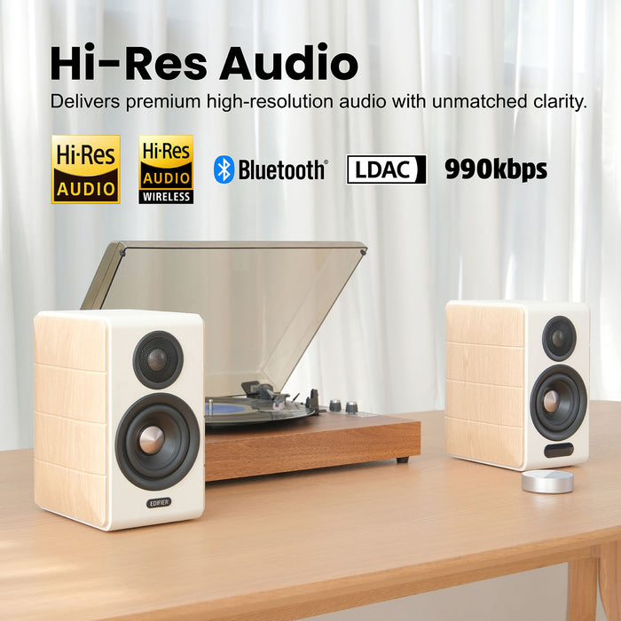 Edifier Active Bookshelf Speakers, 2.0 Computer Hi-Fi Speaker System, 88W RMS Hi-Res Audio with LDAC Bluetooth USB-C Optical Coaxial RCA Input Subwoofer Output for Record Player TV, Pair