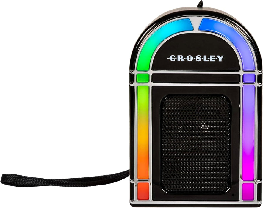 Crosley CR3046A-BK Mini Jukebox Portable Bluetooth Speaker, Black | Bluetooth In, 5 Color-Changing Light Modes, LED Lights Sync with Music, Rechargeable Lithium-Ion Battery