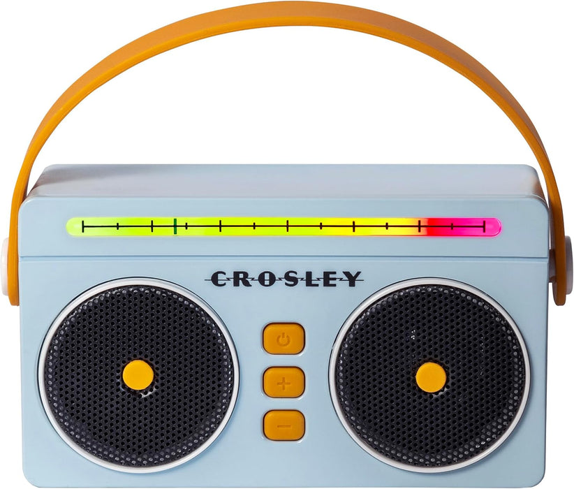 Crosley CR3050A-SB Mini Boombox Portable Bluetooth Speaker, Sky Blue | Bluetooth In, 5 Color-Changing Light Modes, LED Lights Sync with Music, Rechargeable Lithium-Ion Battery