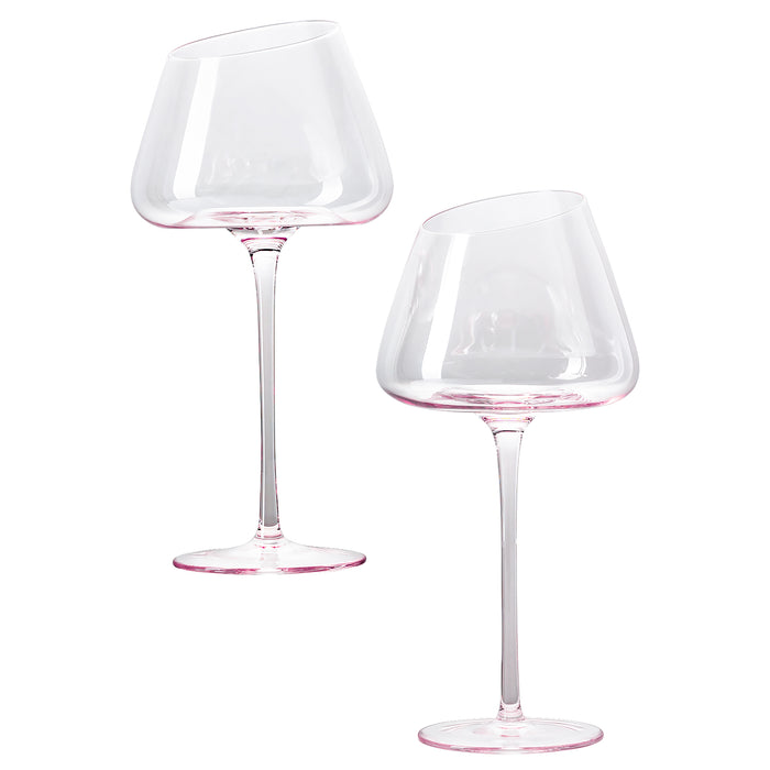 VENTRAY Home French Style Pink Crystal Wine Glasses, Burgundy Wine Glasses