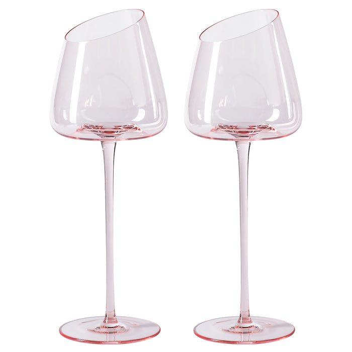 VENTRAY Home French Style Pink Crystal Wine Glasses, Tall Red Wine Glasses