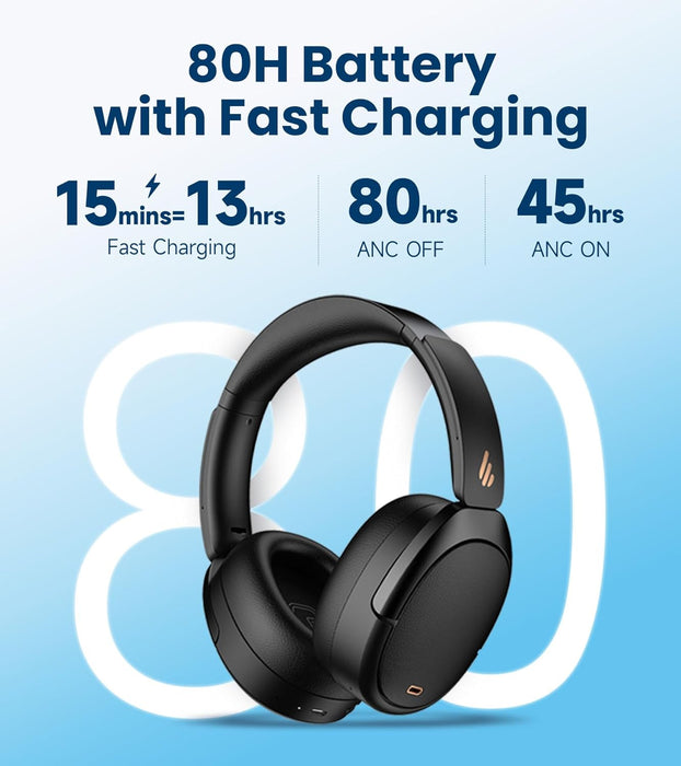 Edifier WH950NB Gen 2 Wireless Hybrid Active Noise Cancelling Headphones, Hi-Res Audio with LDAC 8-Level ANC, Spatial Sound 80H Playtime Bluetooth 5.4 Foldable 3.5mm AUX, Travel Case