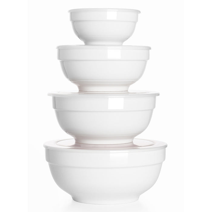 64/42/22/12 Oz Ceramic Bowls with Lids, Microwave & Dishwasher Safe, Set Of 4