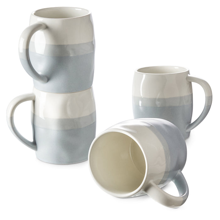 14 Oz Ceramic coffee Mugs With Large Handle, Set Of 4, Light Blue & White