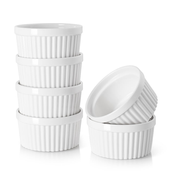 4 Oz Porcelain Ramekins for Creme Brulee , Oven Safe, Set Of 6, White