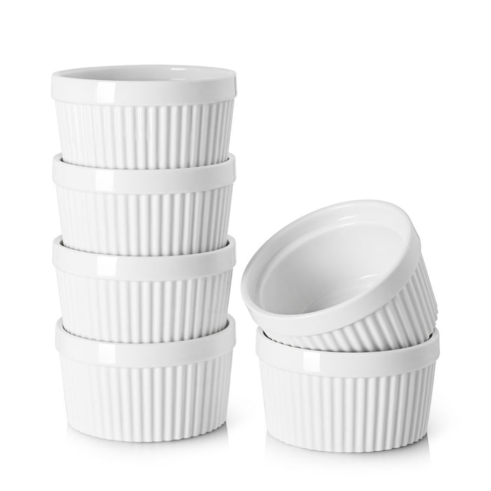 8 Oz Ramekins for Creme Brulee Porcelain, Oven Safe, Set Of 6, White