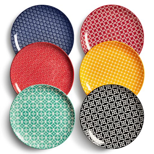 8.5 inch Ceramic Dinner Plates for Pasta and Salad,Colorful Serving Dishes, Set Of 6, Vibrant Colors