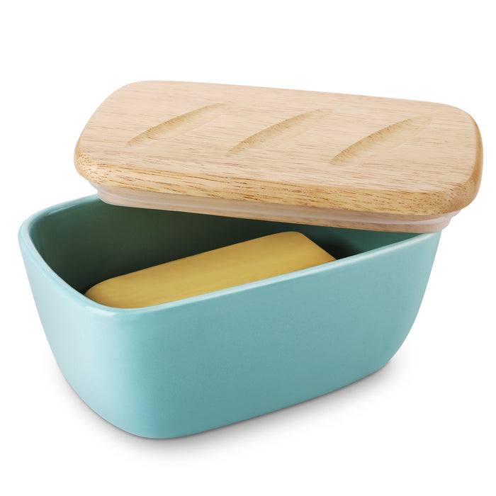 6.5 inch Ceramic Butter Dish with Lid for Countertop, Blue