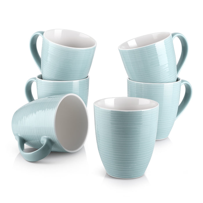 17 Oz Ceramic coffee Cups With Handle, Set Of 6, Turquoise