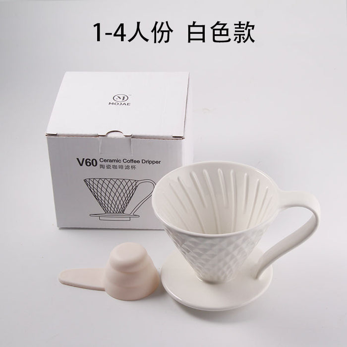 VENTRAY Home Ceramic Pour Over Coffee Dripper with Measuring Spoon, White