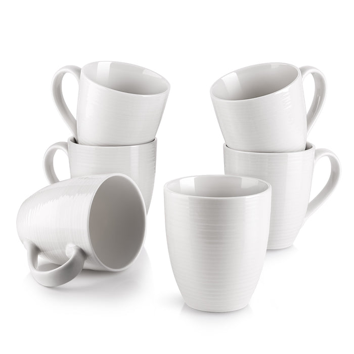 17 Oz Ceramic Coffee Cups with Handle, Set Of 6, White
