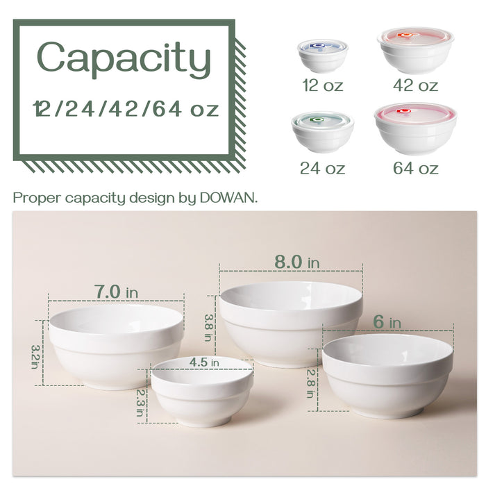 64/42/22/12 Oz Ceramic Bowls with Lids, Microwave & Dishwasher Safe, Set Of 4