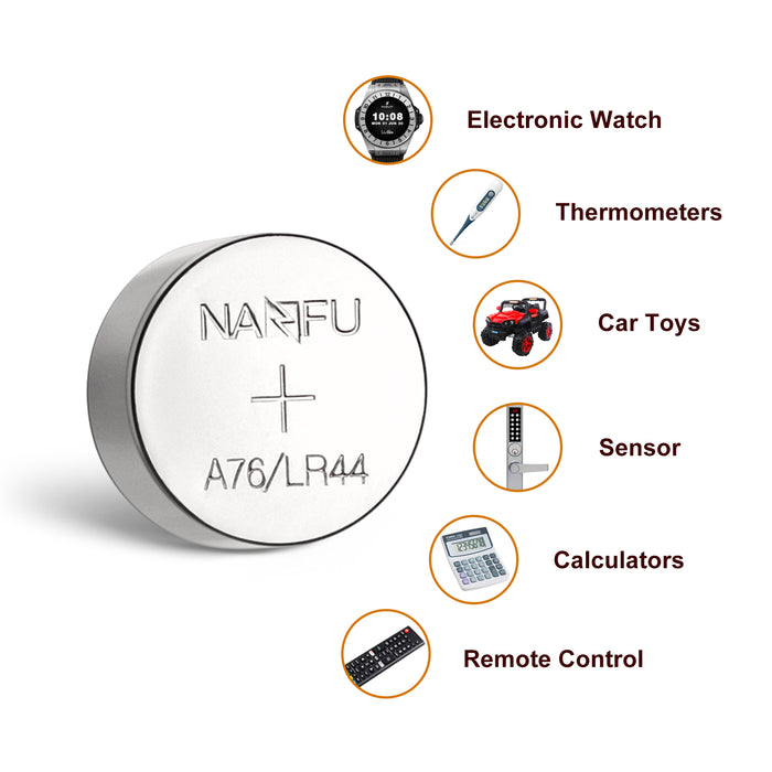 NANFU 10 Pack LR44/A76 Coin Cell Batteries