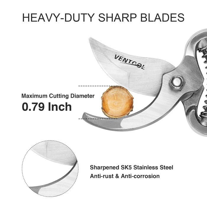 Ventool 8" Sharp Bypass Pruning Shears, Heavy-duty Hand Pruners