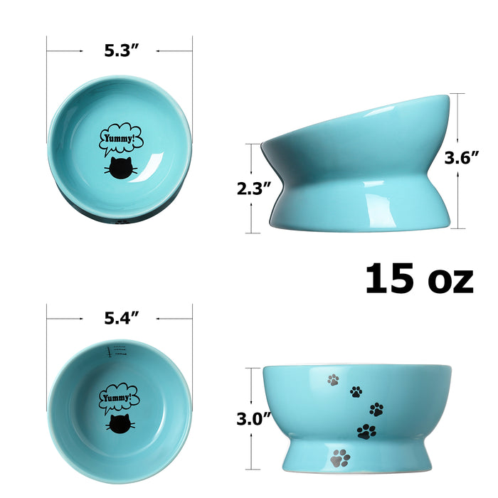 12 Oz Ceramic Pet Food Bowl, Anti Slip Feet, Set Of 2, Lake Blue