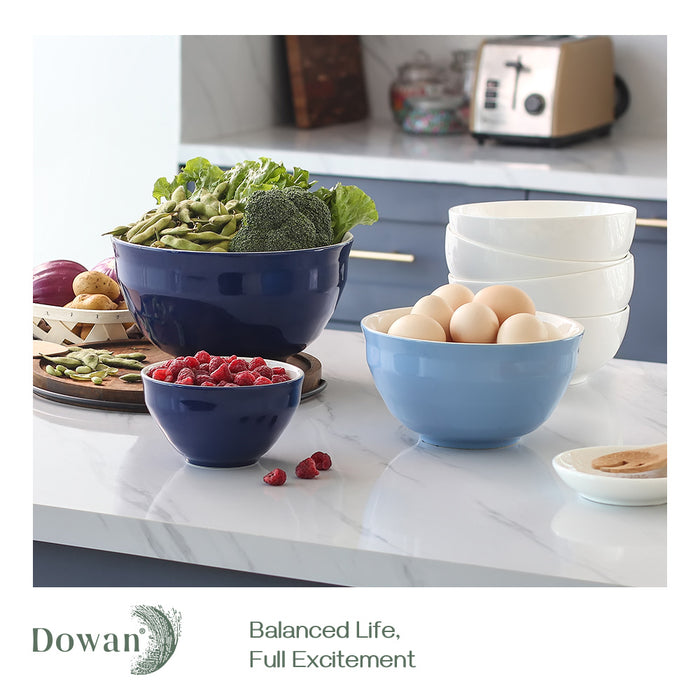 4.25/2/0.5 Qt Ceramic Large Serving Bowl Set, Microwave and Dishwasher Safe, Set Of 3, Blue