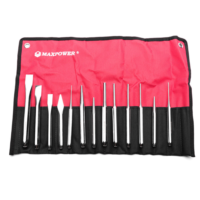 MAXPOWER 13-Piece Steel Punch Set Octagonal/Cape Chisel, Pin/Taper/Center Punch