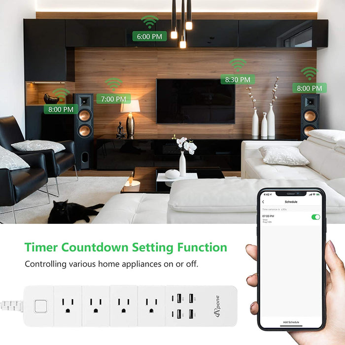 Smart Plug Power Strip Surge Protector with 4 Individually Controlled Apone Smart Outlets and 4 USB Ports