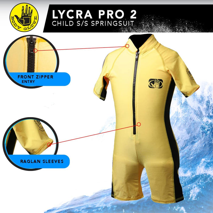 Body Glove Kids Shorty Wetsuit, 8oz Lycra, Front Zip, Black/Yellow