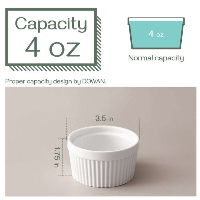 4 Oz Porcelain Ramekins for Creme Brulee , Oven Safe, Set Of 6, White