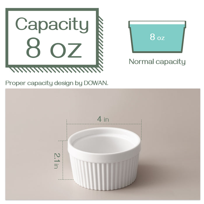 8 Oz Ramekins for Creme Brulee Porcelain, Oven Safe, Set Of 6, White