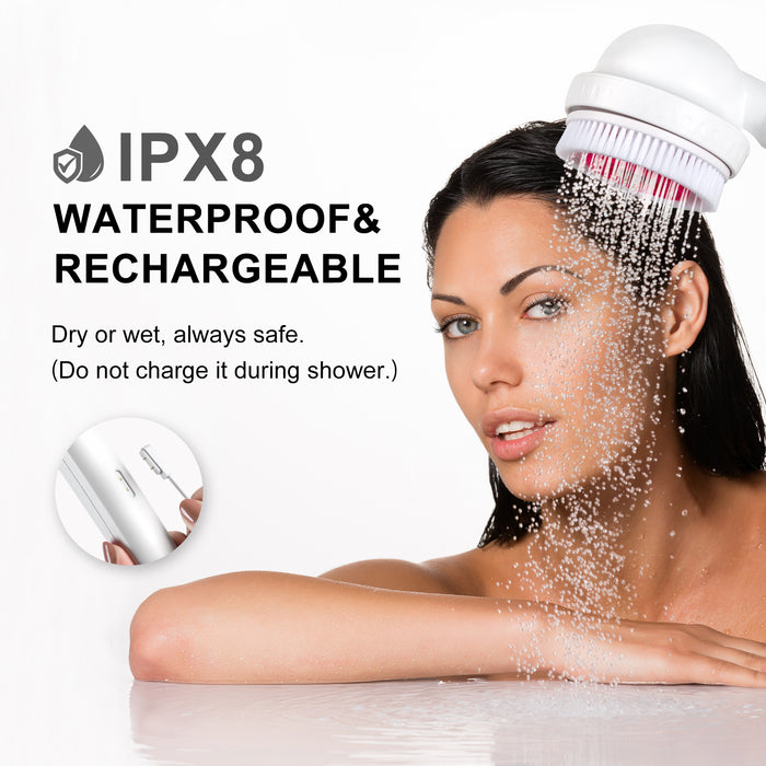 VENTRAY home Ultrasonic 3-in-1 Spa Shower Head, IPX8 Waterproof Massage Bath Brush, Handheld Electric Bathroom Showerhead with Hose & Bracket