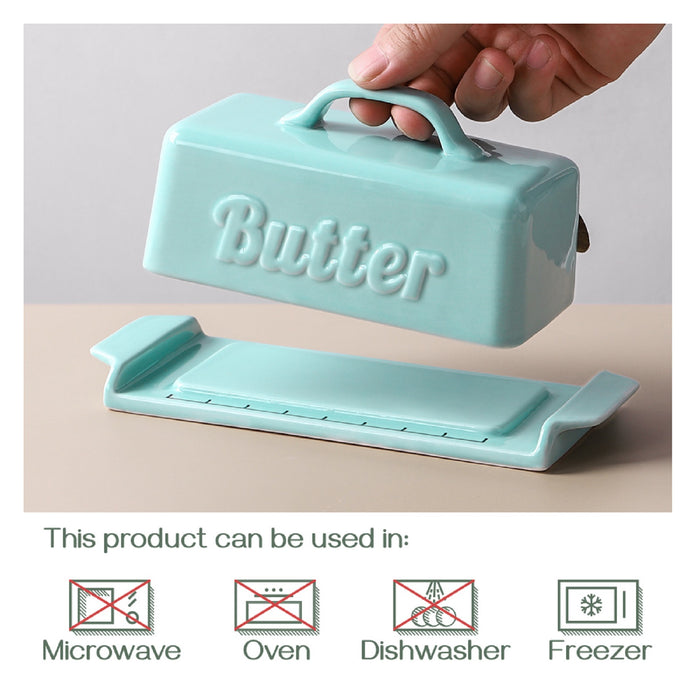 3.2 inch Porcelain Butter Dish With Wooden Knife, Blue