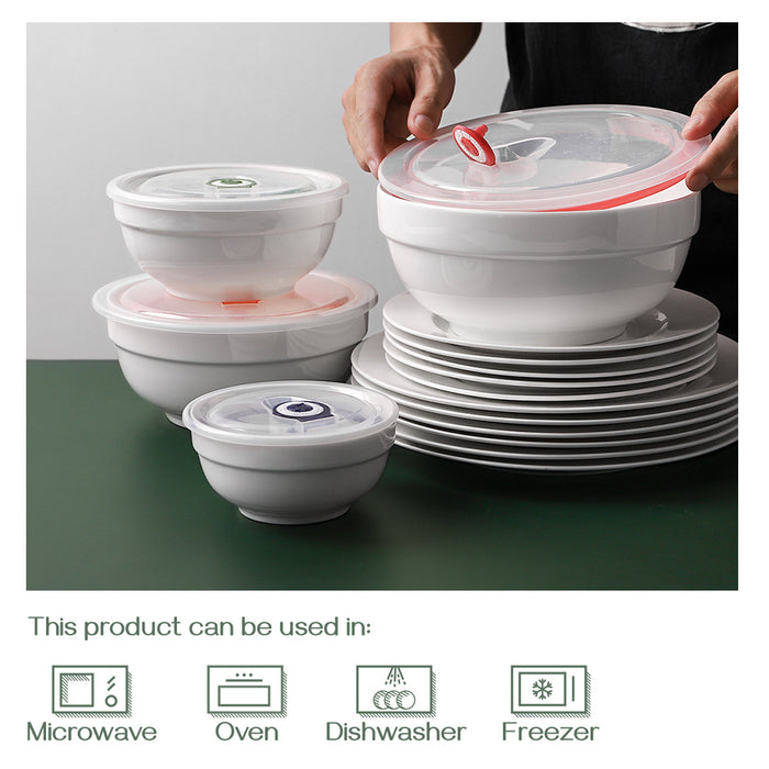 64/42/22/12 Oz Ceramic Bowls with Lids, Microwave & Dishwasher Safe, Set Of 4