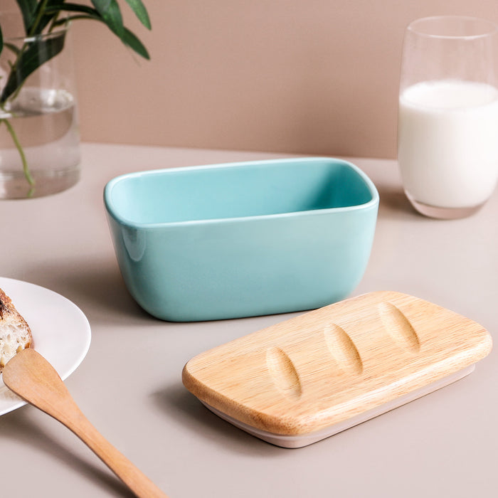 6.5 inch Ceramic Butter Dish with Lid for Countertop, Blue