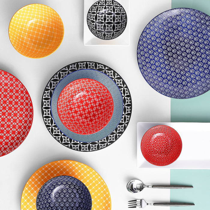 10 inch Ceramic Dinner Plates, Dishwasher & Microwave Safe, Set Of 6, Vibrant Colors
