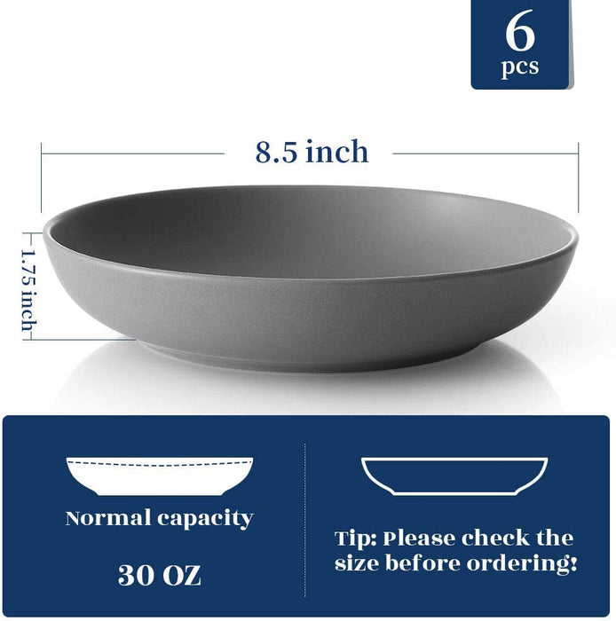 30 Oz Large Serving Bowls Porcelain, Microwave Dishwasher Safe, Set Of 6, Grey