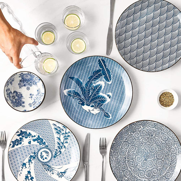 10 Inch Salad Plates Set, Porcelain Dinner Plates, Dishwasher & Microwave Safe, Set Of 4, Blue