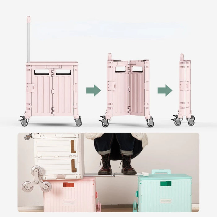 Supermarket Portable Folding Shopping Cart, Grocery Shopping Cart, 360 Degree Universal Wheel, 4 Wheels, 65L, Pink