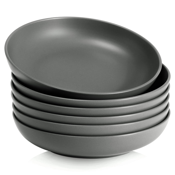 30 Oz Large Serving Bowls Porcelain, Microwave Dishwasher Safe, Set Of 6, Grey