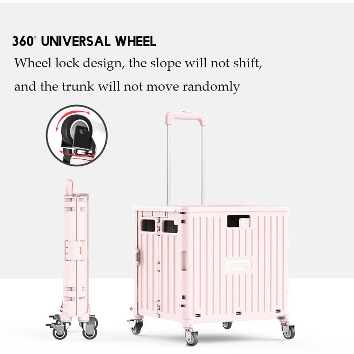 Supermarket Portable Folding Shopping Cart, Grocery Shopping Cart, 360 Degree Universal Wheel, 4 Wheels, 65L, Pink