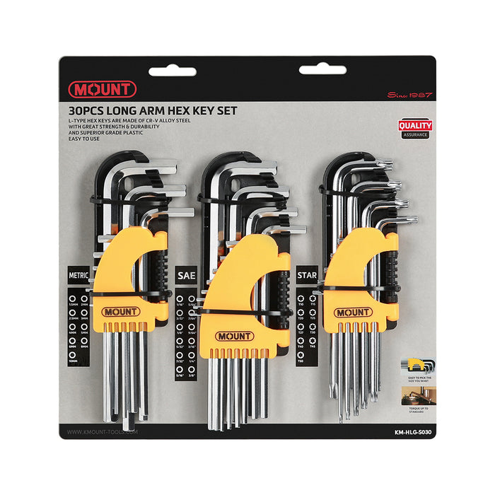 Mount 30PCS Long Arm Hex Key Allen Wrench Set, Metric/SAE/Torx