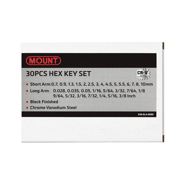 Mount 30PCS Hex Key Allen Wrench Set, Metric/SAE