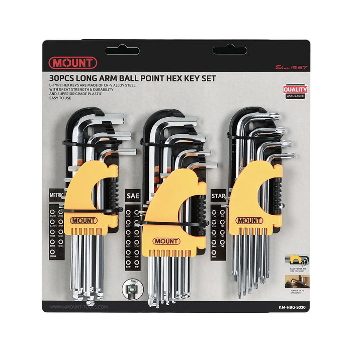 Mount 30PCS Long Arm Ball End Hex Key Allen Wrench Set, Metric/SAE/Torx