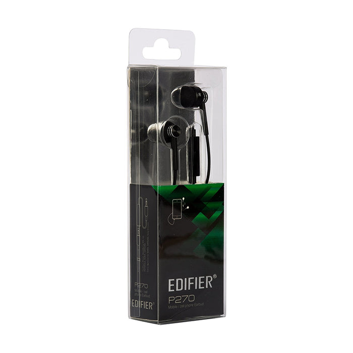 Edifier P270 In-ear Computer Headset - Metallic Earbud Headphones Mic and Control - Black