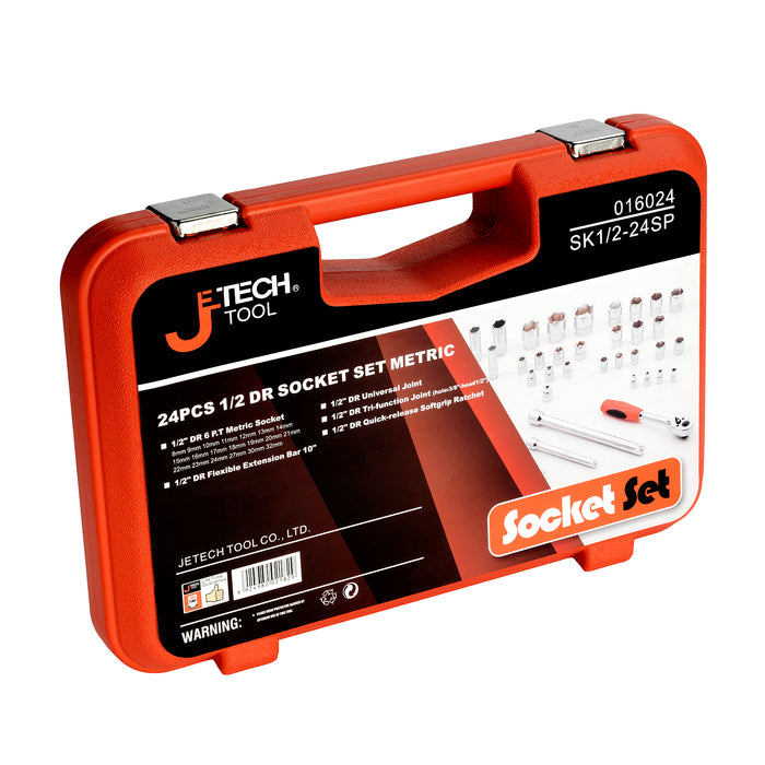 Jetech 1/2 Inch Drive Socket Set (8mm - 32mm), Metric, 24PCS